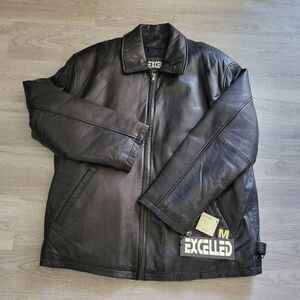 Excelled size medium men's double breasted NWT leather coat motorcycle coat